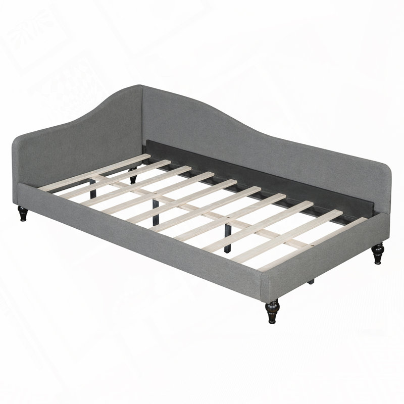 L-Shaped Linen Daybed, with Solid Wood Legs, Gray, Twin