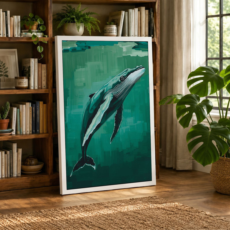Whale in Motion Coastal - Wrapped Canvas, 36x24 - 91.4 x 61.0 cm, Black Border