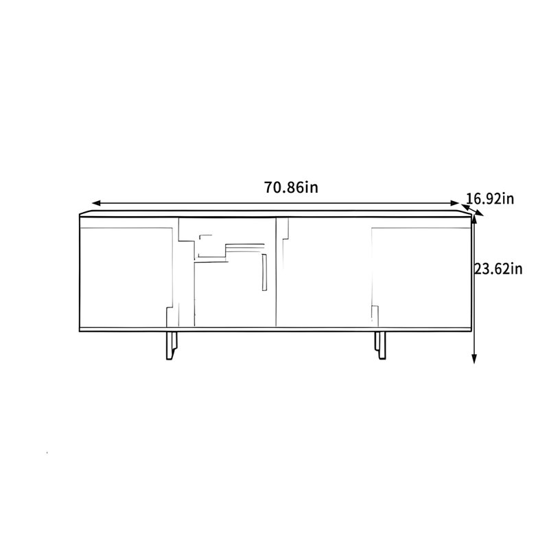 Meuble télé en bois massif de style italien, H 23,62 po x L 70,86 po x l 16,92 po, Burlywood