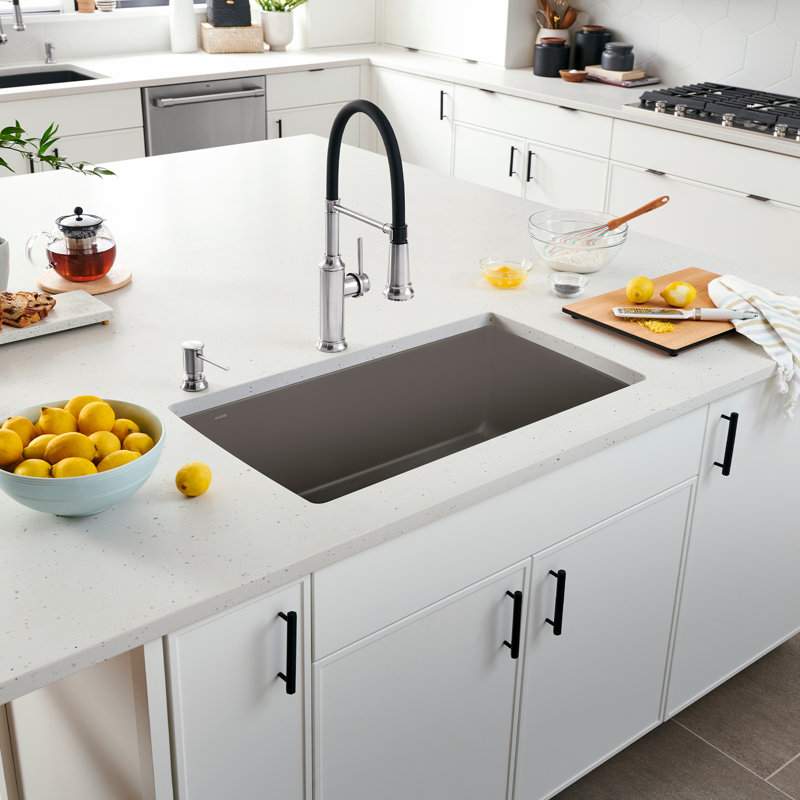 Diamond SILGRANIT 33.5" L x 18.5" W Super Single Undermount Kitchen Sink, Volcano Gray