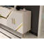Console moderne Catena avec tablettes multiples, blanc et or, panneau de particules enduit 100% mélamine | Conception murale et élégante pour le salon et le vestibule, solution de rangement élégante et fonctionnelle-108055532