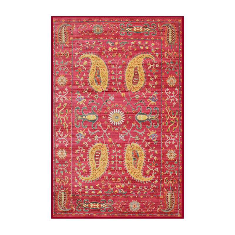 Tapis traditionnel rose / rouge / orange, Rectangle 5 pi x 7 pi