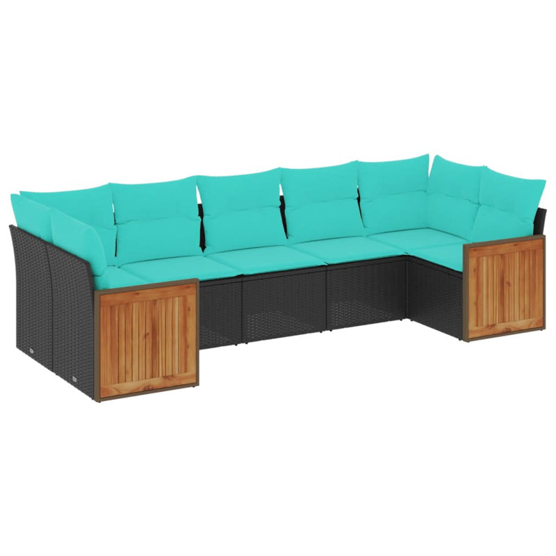  Ensemble de canapé de patio 7 pièces avec coussins en rotin de polyester noir