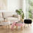 Modern Round Footrest with Soft Padded Seat, Teddy Velvet Footstool with Wood Legs-913206115