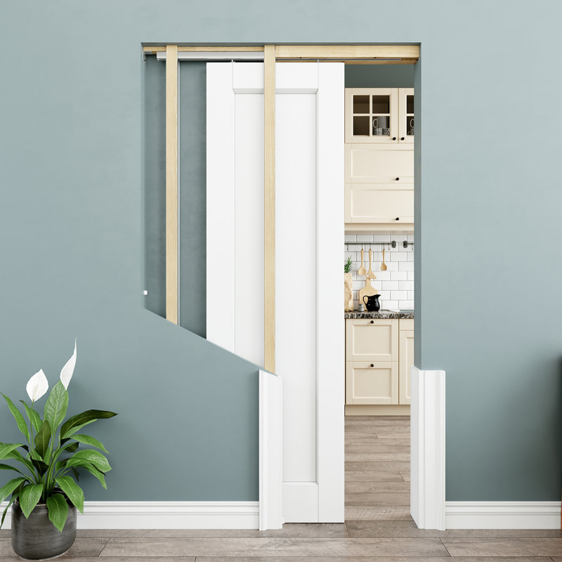 Ensemble de quincaillerie pour porte coulissante avec porte coulissante blanche, 18 po x 80 po