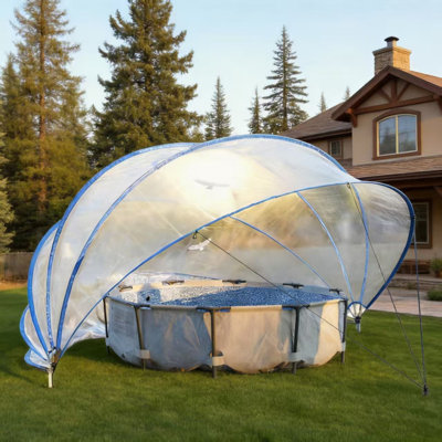 16-foot retractable pool cover, PVC film fiberglass rod pool fence, outdoor swimming pool accessories