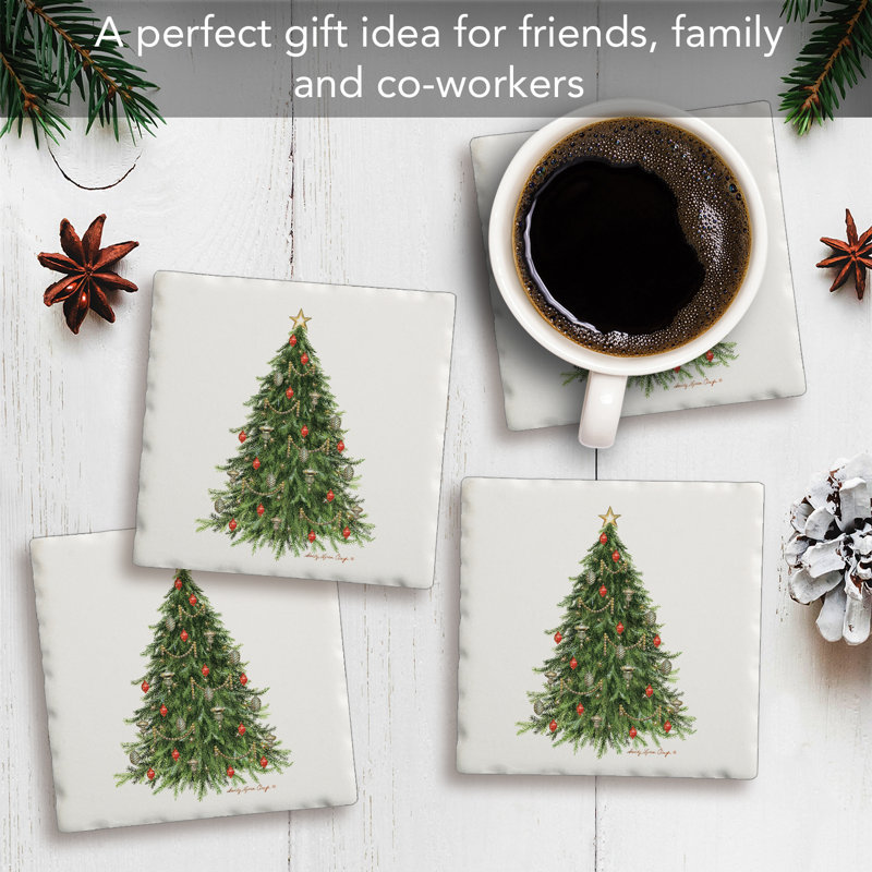 O Christmas Tree Multicolor Tumbled Tile Coasters Set of 4