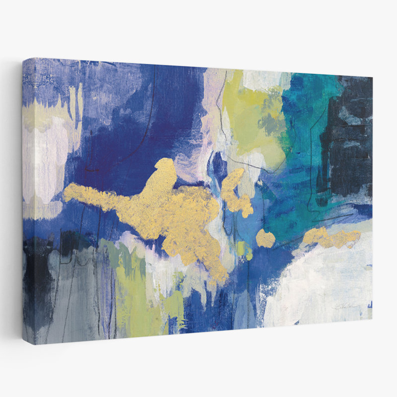 Sparkle Abstract III Blue Crop - abstrait noir bleu chartreuse, H 24 po x l 16 po