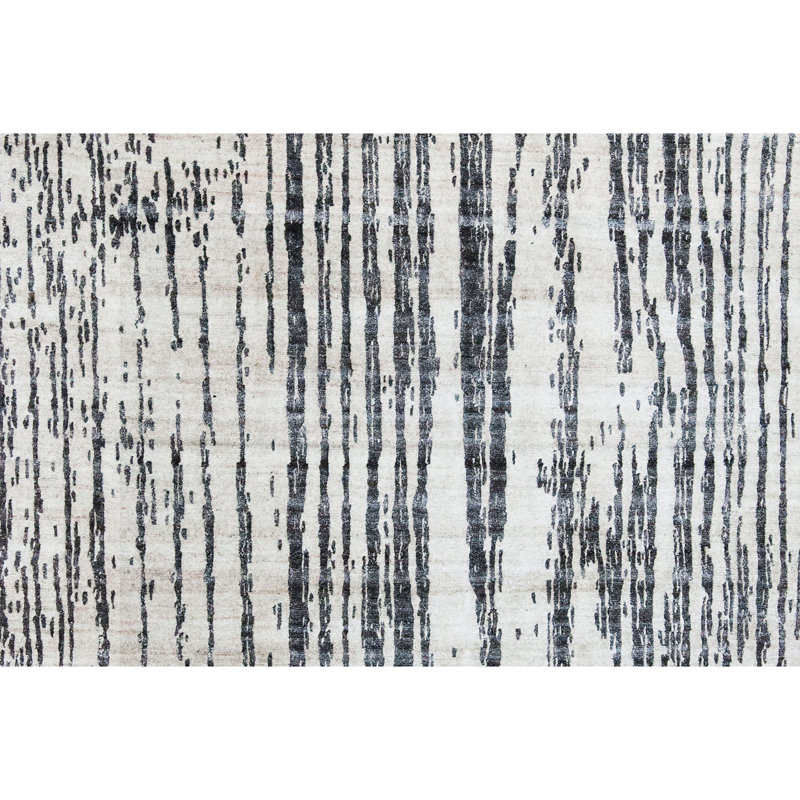 Hand Knotted Abstract Area Rug in Beige/Charcoal, Rectangle 8' x 10'