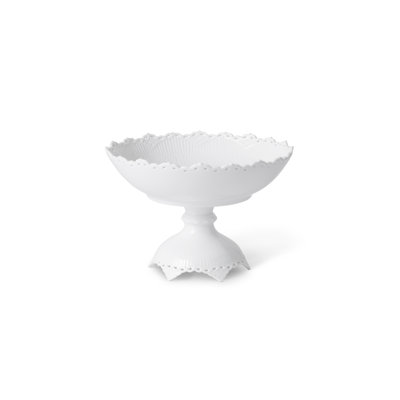 White Fluted Full Lace Footed Compote 10.83"