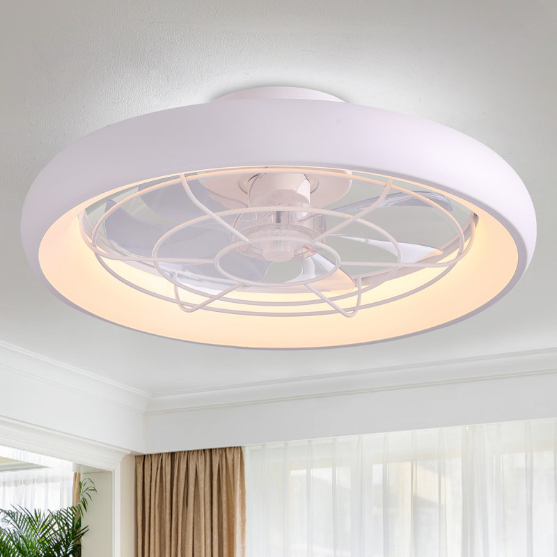 Juneann 20'' Flush Mount Ceiling Fan with LED Lights, White