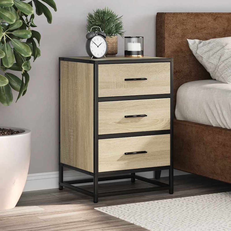 40cm W Metal Bedside Table, Sonoma Oak