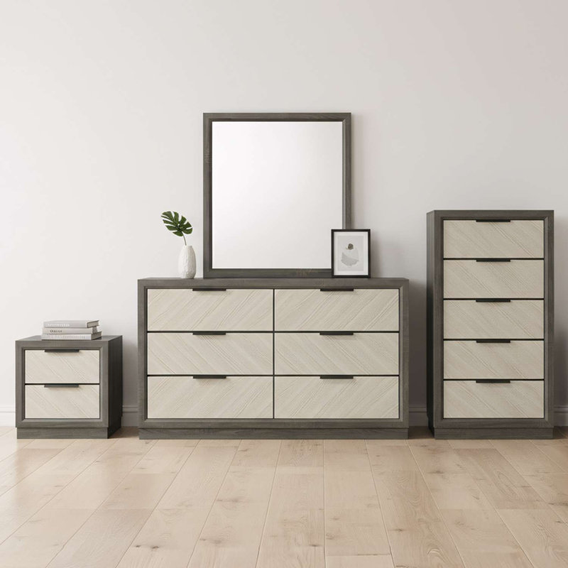Ensemble de chambre à coucher 4 pièces Visalia - Commode et miroir avec commode et table de chevet