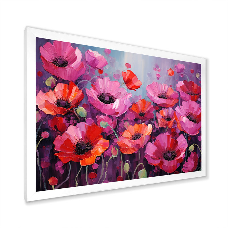 Magenta champs de coquelicots magiques, Cadre simple blanc, H 24 po x l 32 po x P 1 po
