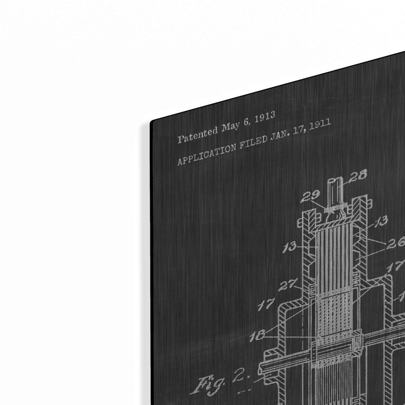 «Tesla Turbine Blueprint Vernis Chalkboard», art mural en métal, H 24 po x l 36 po