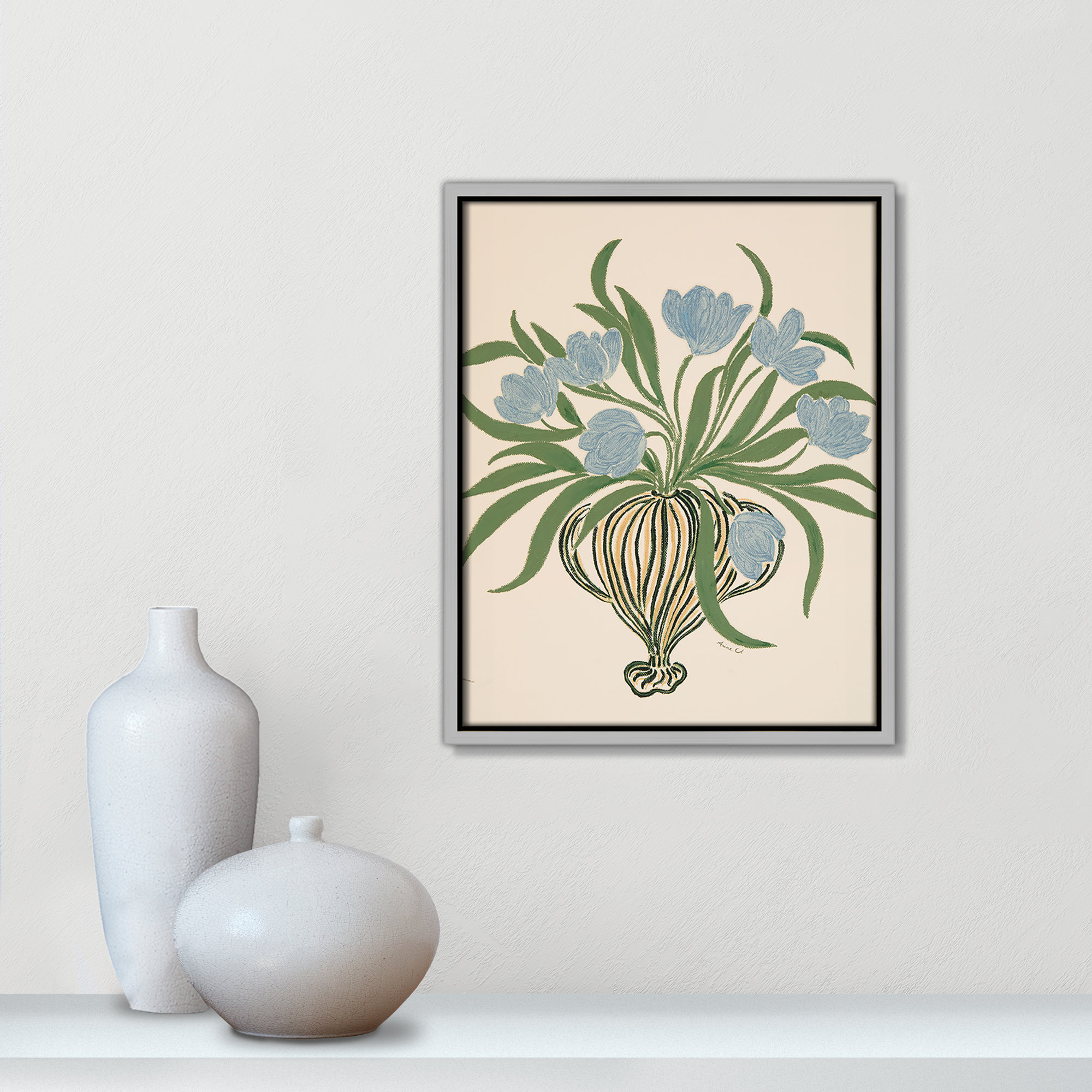 La Poire Blue Tulips Print by Camilla Bergqvist, Silver, 15.5" H x 12.5" W