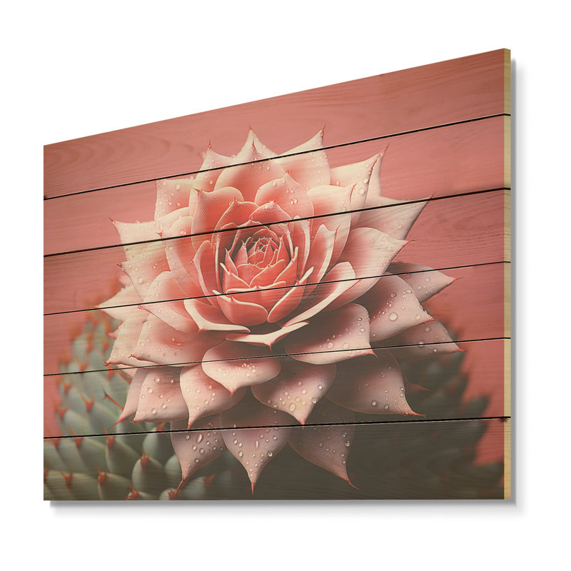 Cactus rose résilience - Art mural en bois de cactus sur bois de pin naturel, H 10 po x l 20 po
