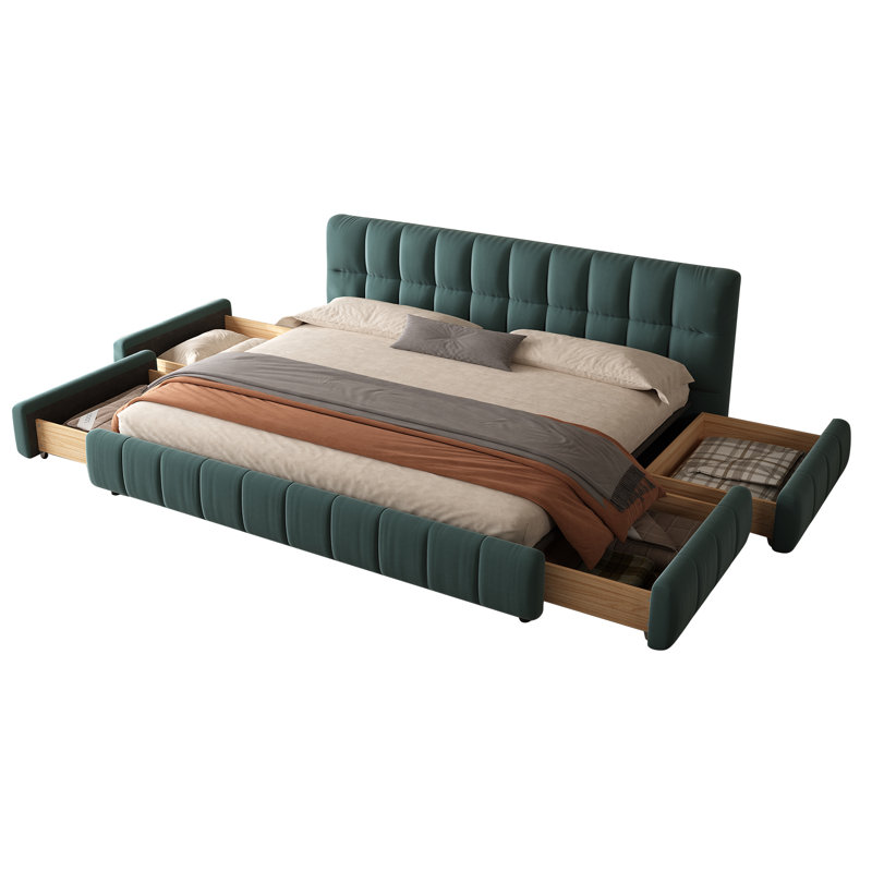 Lit plateforme moderne avec lit plateforme et tête de lit moelleuse avec 4 tiroirs de rangement pour chambre à coucher et appartement