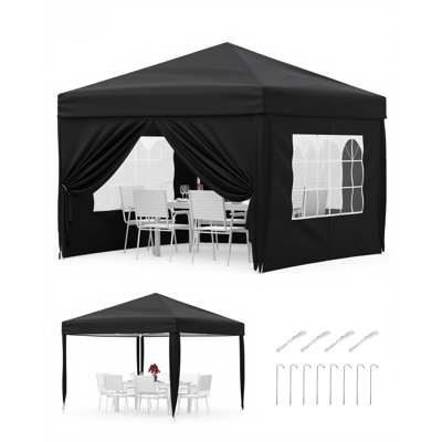 Pop Up Folding Gazebo 3x3m, Waterproof with UV Protection 50+, Height Adjustable, Stable Steel Frame, 4 Side Panels, Pegs, Ropes, Sandbags & Carrying Bag, Garden Patio Camping Party Tent