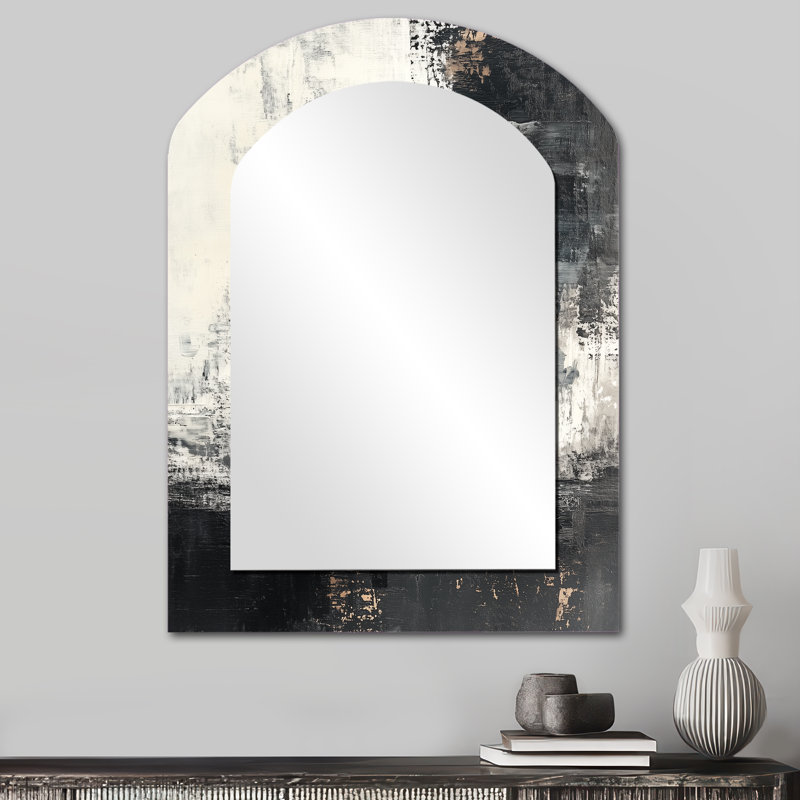 Black And White Boho Pottery - Black Arch Wall Mirror Decor, 34" x 25"