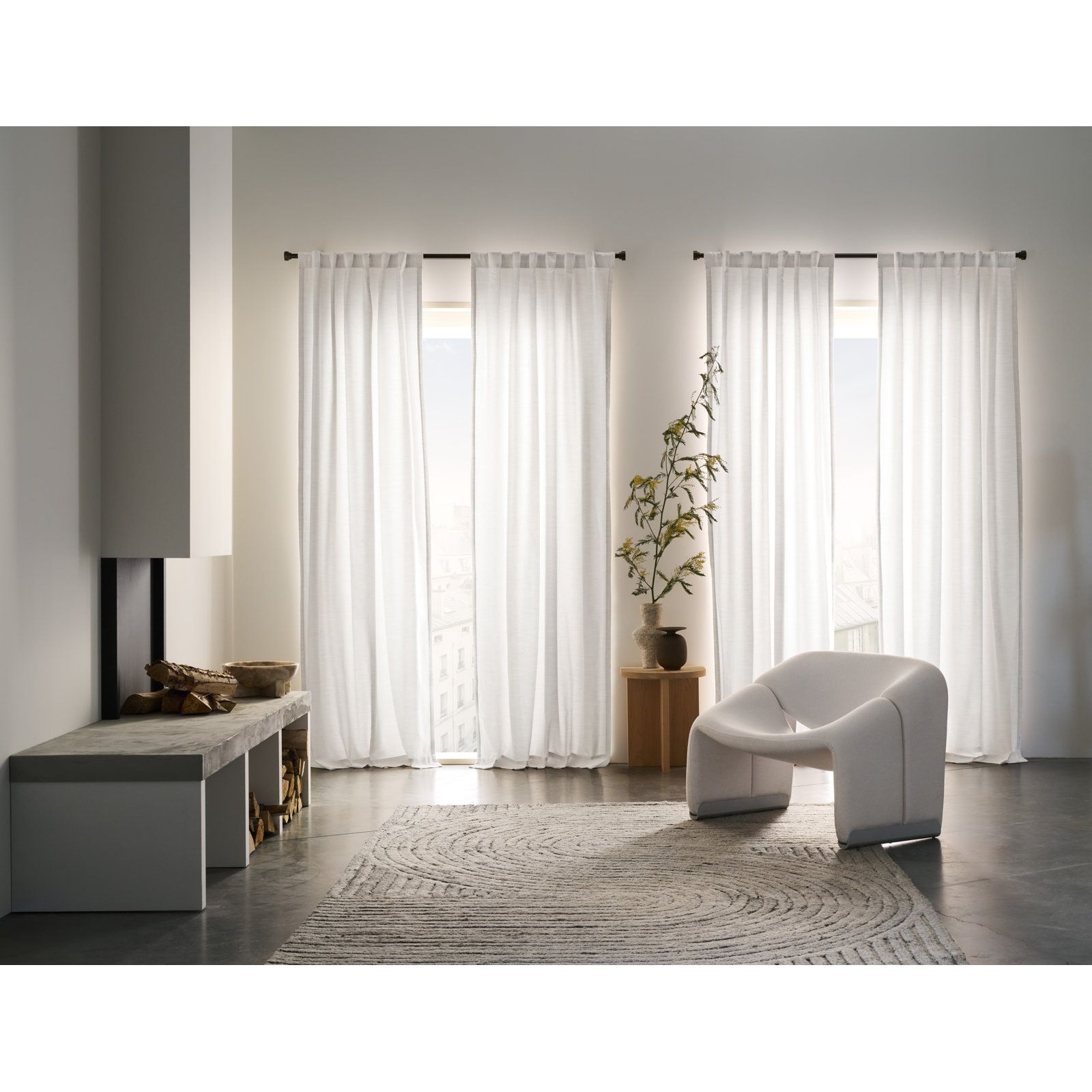 Sunbrella Delaney Light Filtering Curtain, White, 50" W x 84" L