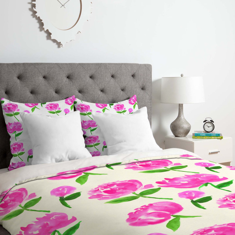 Ensemble de housse de couette pivoines en fleurs, Housse de couette pour grand lit et 2 taies décor
