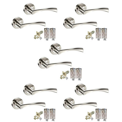  5 Sets Twist Astrid Style Modern Door Handles on Round Rose in Dual Finish with Latch