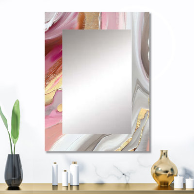 Rose et or marbre abstrait IV - décor de miroir mural unique en marbre, grand miroir rose, impression d'art en métal