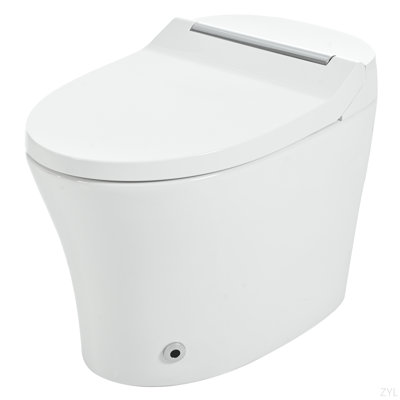 Toilette intelligente avec siège chauffant intégré, toilette moderne allongée une pièce avec siège chauffant à température réglable, chasse automatique, toilette à double chasse 1 / 1,28 GPF, chasse au capteur de pied, veilleuse blanche, commande à bouton