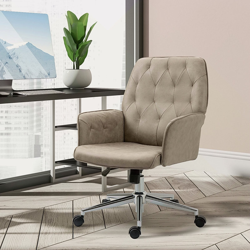 Chaise de bureau à domicile en microfibre, chaise de bureau d'ordinateur à hauteur ajustable et capitonnée avec roues pivotantes et accoudoirs rembourrés