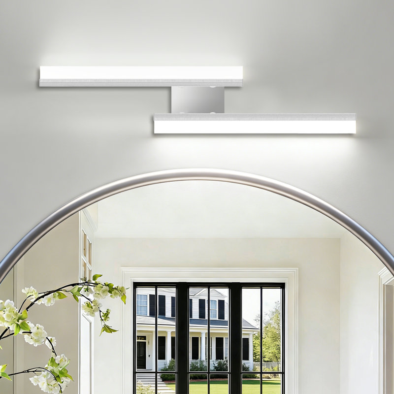 Appliques murales linéaires à 2 lumières à DEL pour salle de bain, H 4,3 po x l 32 po x P 0,89 po, Argent argent