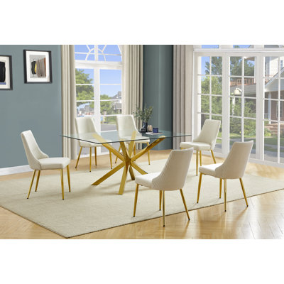 Ensemble de salle à manger en verre avec chaises d'appoint en velours plissé