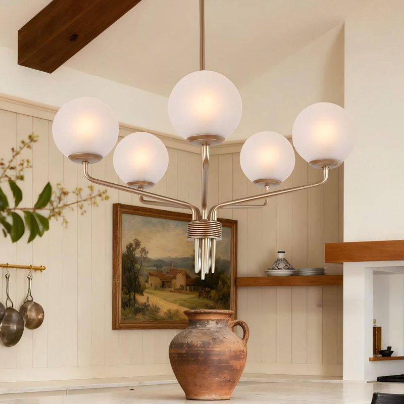 Lustre moderne en verre givré à 5 lumières de style bougie Jasrah