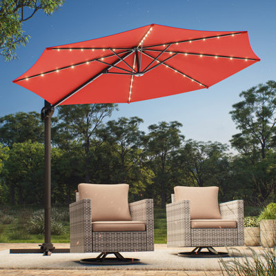 10 Feet LED Patio Cantilever Umbrella, Full Steel Outdoor Offset Hanging 360° Rotation