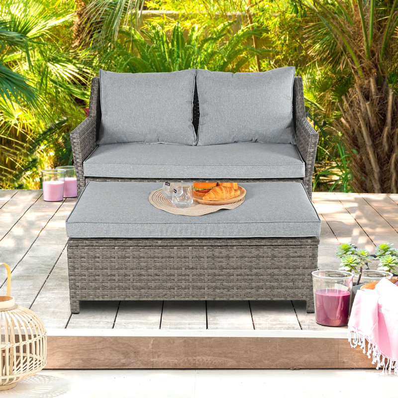 Frett Wicker 2 - Person Patio Conversation Set with Cushions, Gray