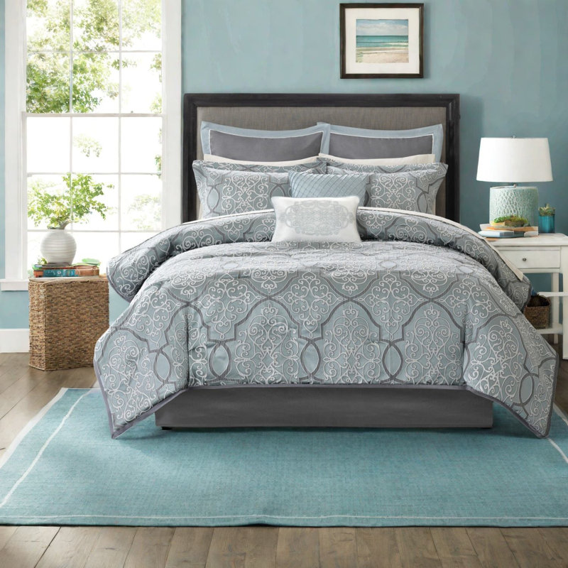 Luxury Bedding Sets, Cotton Comforter In Modern Blue Cal King