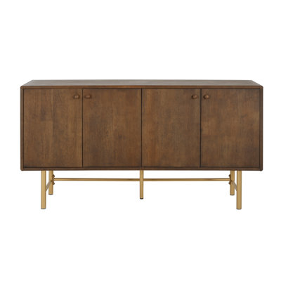 Shmuel Mid-Century Modern Wood Sideboard With Adjustable Storage And Gold Metal Base by Mercer41
