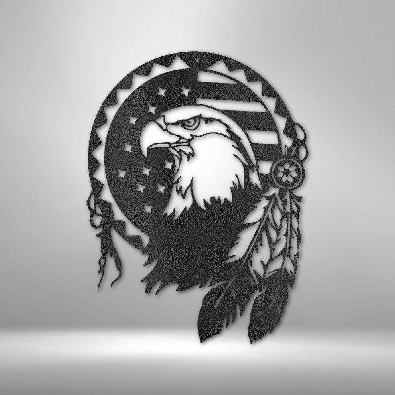 Enseigne en métal Native Eagle, H 28,75 po x l 29,5 po x P 0,5 po, Noir