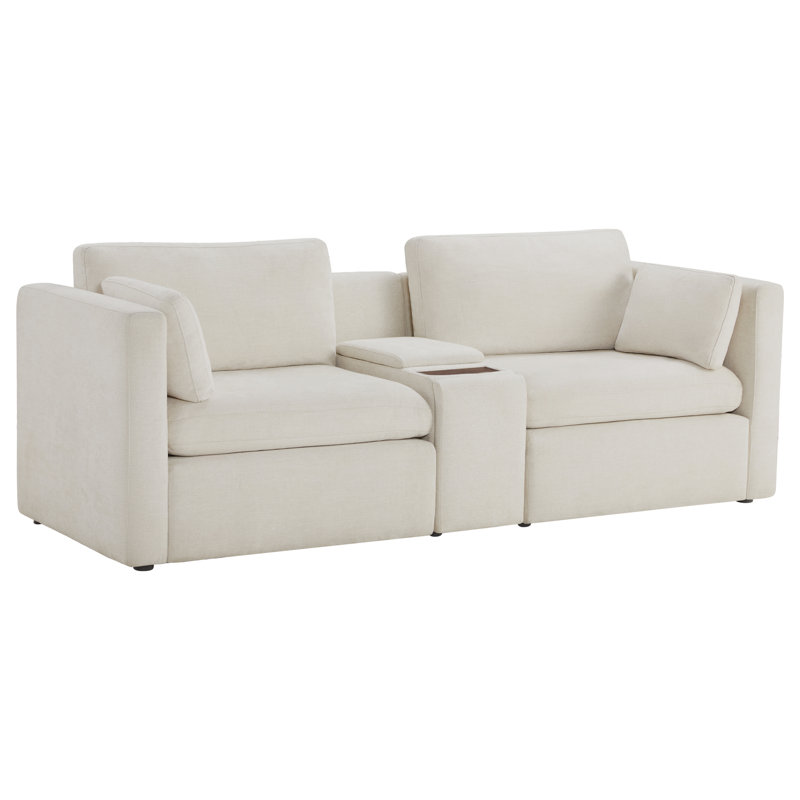 Winfree 2-Piece Upholstered Sofa with Console, Beige
