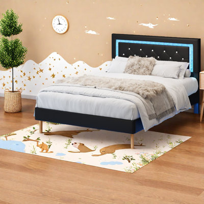 Lits rembourrés modernes avec cadre en acier à DEL, style chambre à coucher