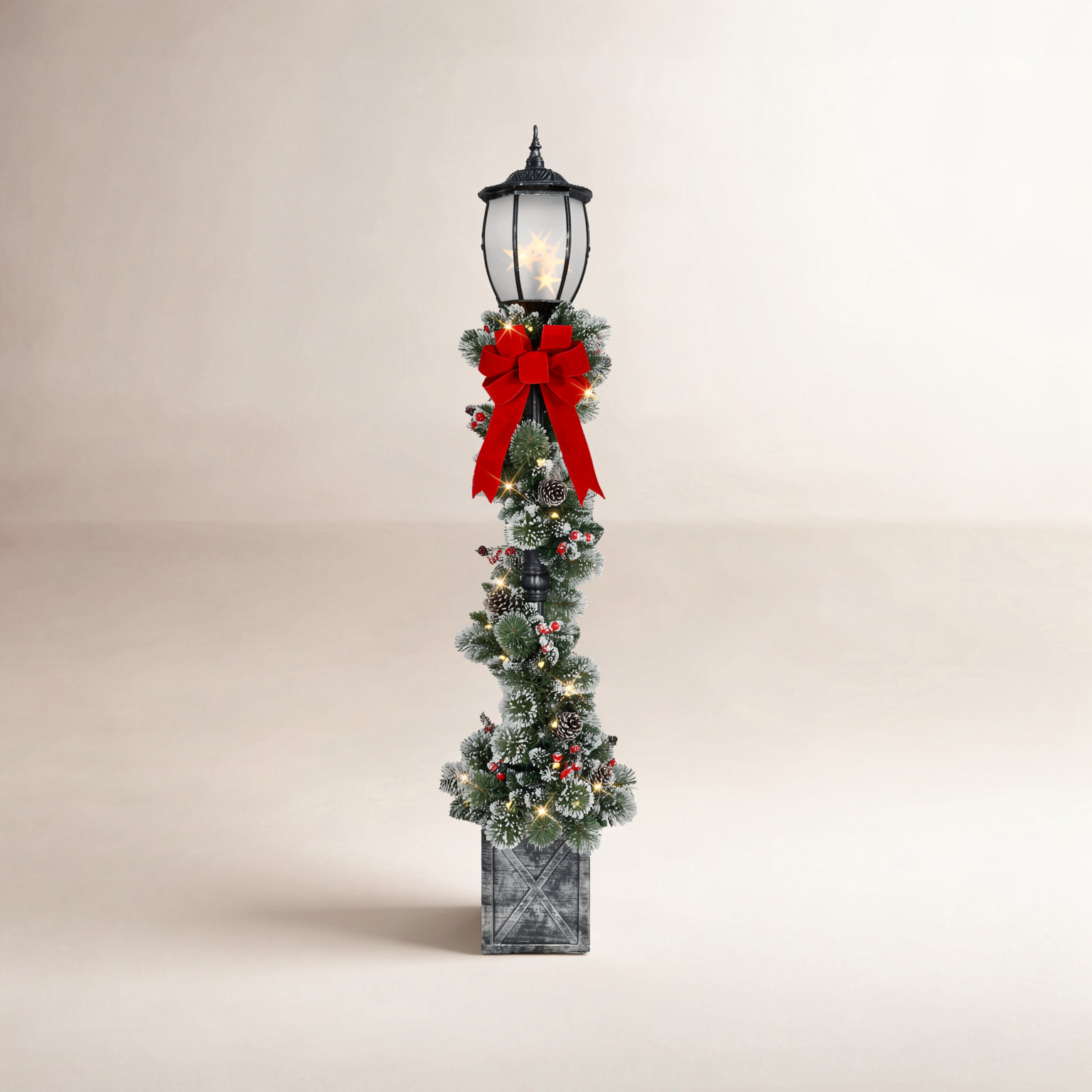 7' Pre-Lit Potted LED Lamp Post