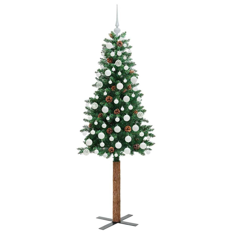 Slim Christmas Tree PVC and Solid Pine wood, White, 5.91' H