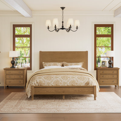 Red Oak Solid Wood Bedroom Set with Red Oak Bed and 2 Matching Nightstands