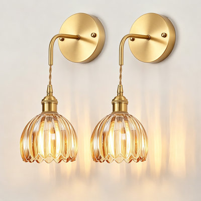 Armed Sconces with Amber Glass Shade
