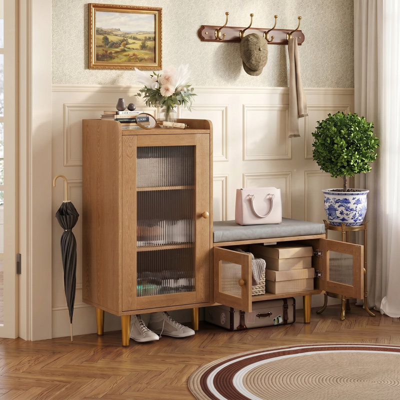 9 Pair Shoe Storage Cabinet, Natural