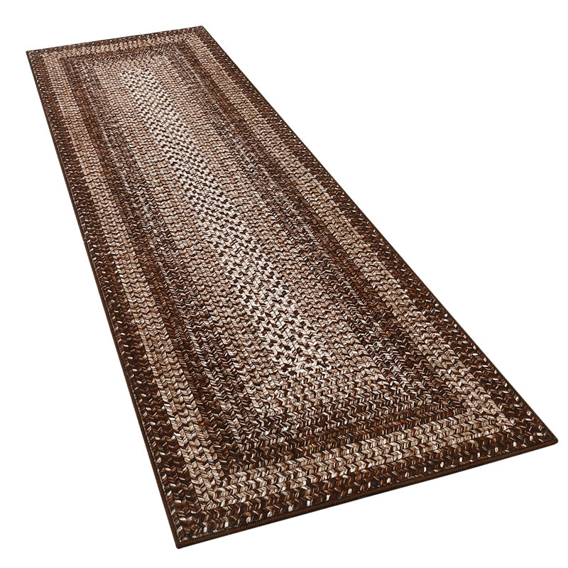 2x6 Runner Braided Rug, Washable Area Rug for Living Room, Vintage Accent Rug, Braided Print Carpet, Low Pile Non-Shedding Kitchen Rugs with Non Slip Backing, Aesthetic Foldable Brown Rug