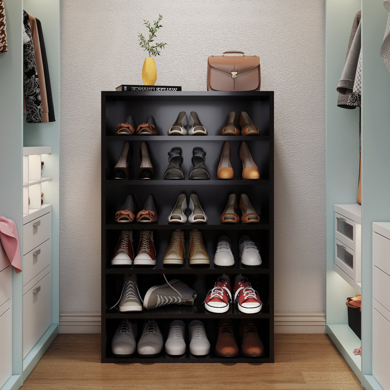 Shoes Rack, 6-Tier Free Standing Wood Closet Organizer Unit, Obsidian Wood