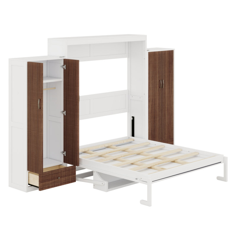 Lit escamotable avec placard, rangement à tiroirs et table pour petites pièces