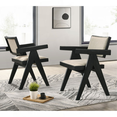 Ensemble de 2 fauteuils de salle à manger avec siège rembourré beige