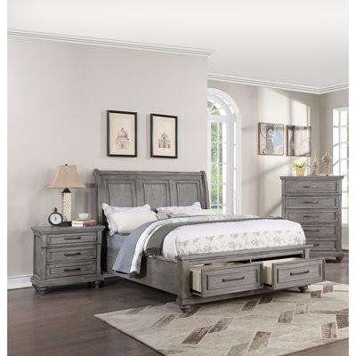 Ensemble de chambre à coucher 3 pièces avec tables de chevet 2 tiroirs California